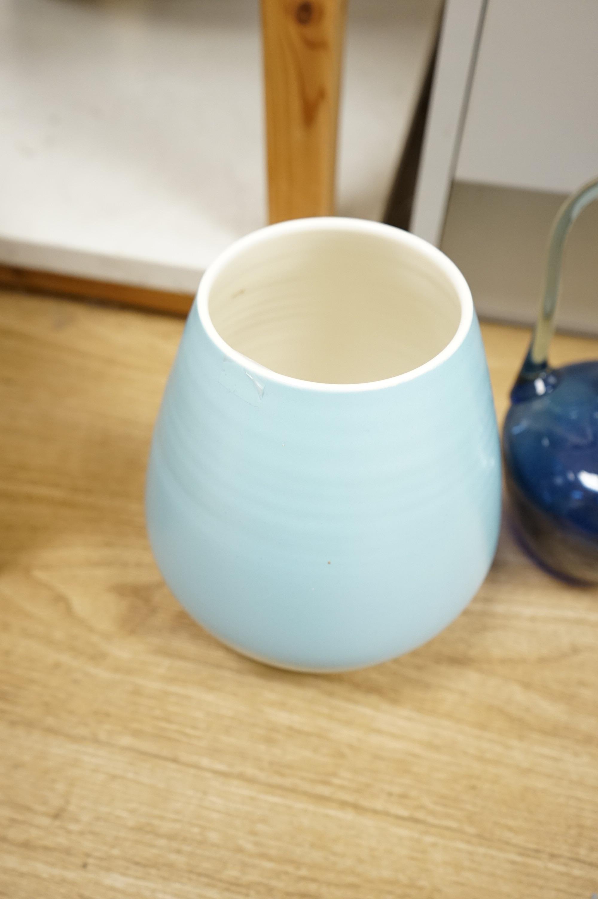 Seven pieces of modern glass to include Royal Brierley and Whitefriars, together a collection of Poole and Studio pottery